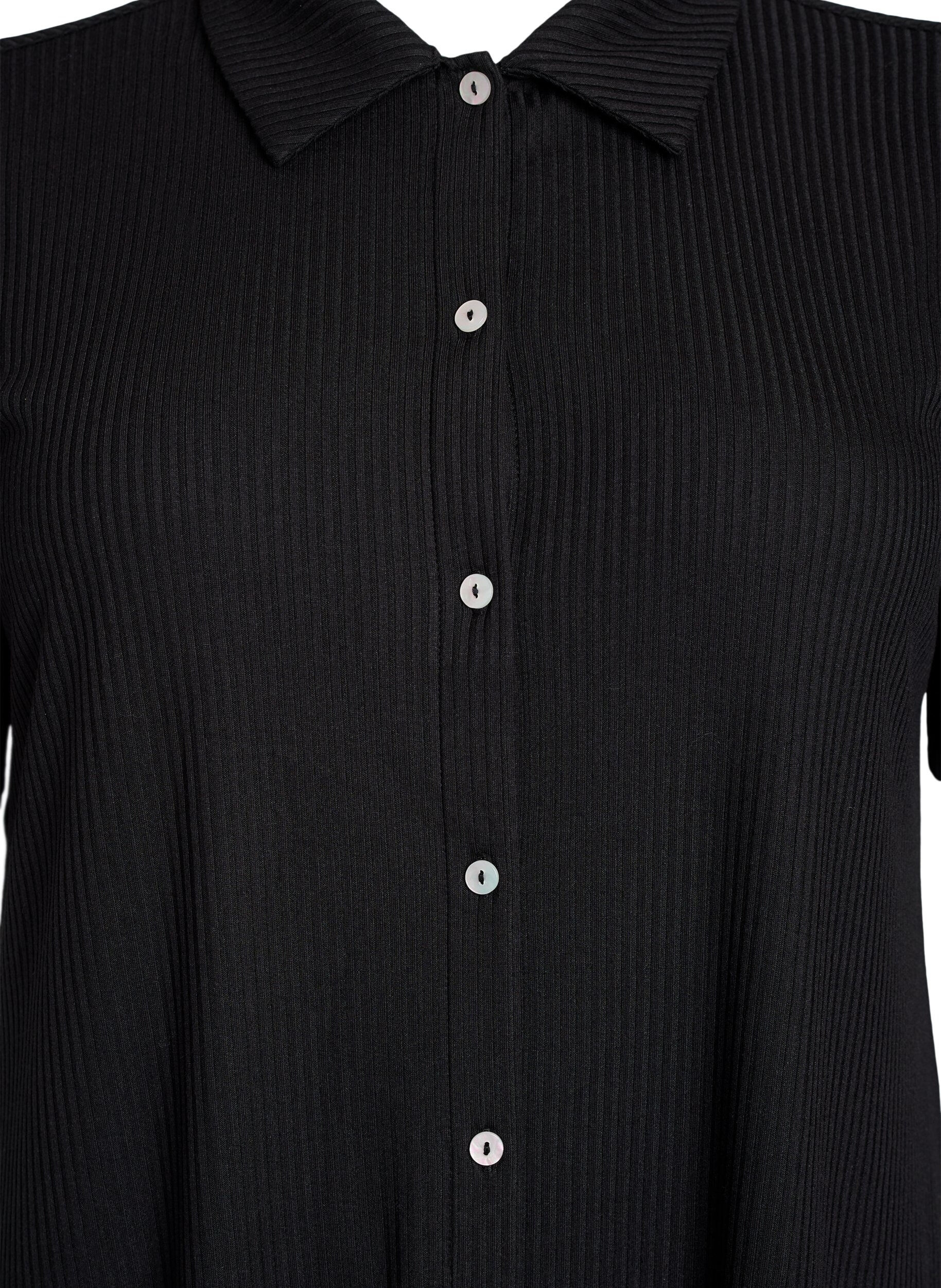 Zizzi Jersey maxi jurk met kraag en korte mouwen, Zwart, Packshot image number 2