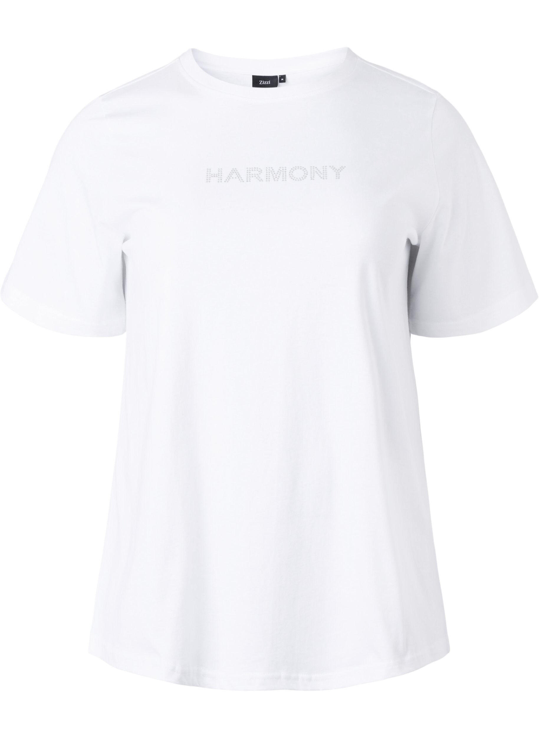 Zizzi T-shirt van biologisch katoen met tekst, White HARMONY, Packshot image number 0