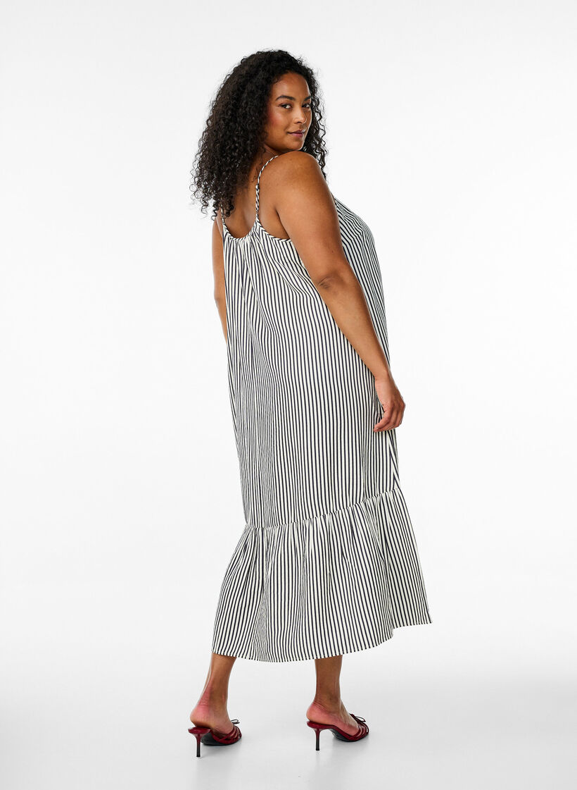 Zomerjurk met strepen en A-lijn pasvorm, Zwart, Model image number 1