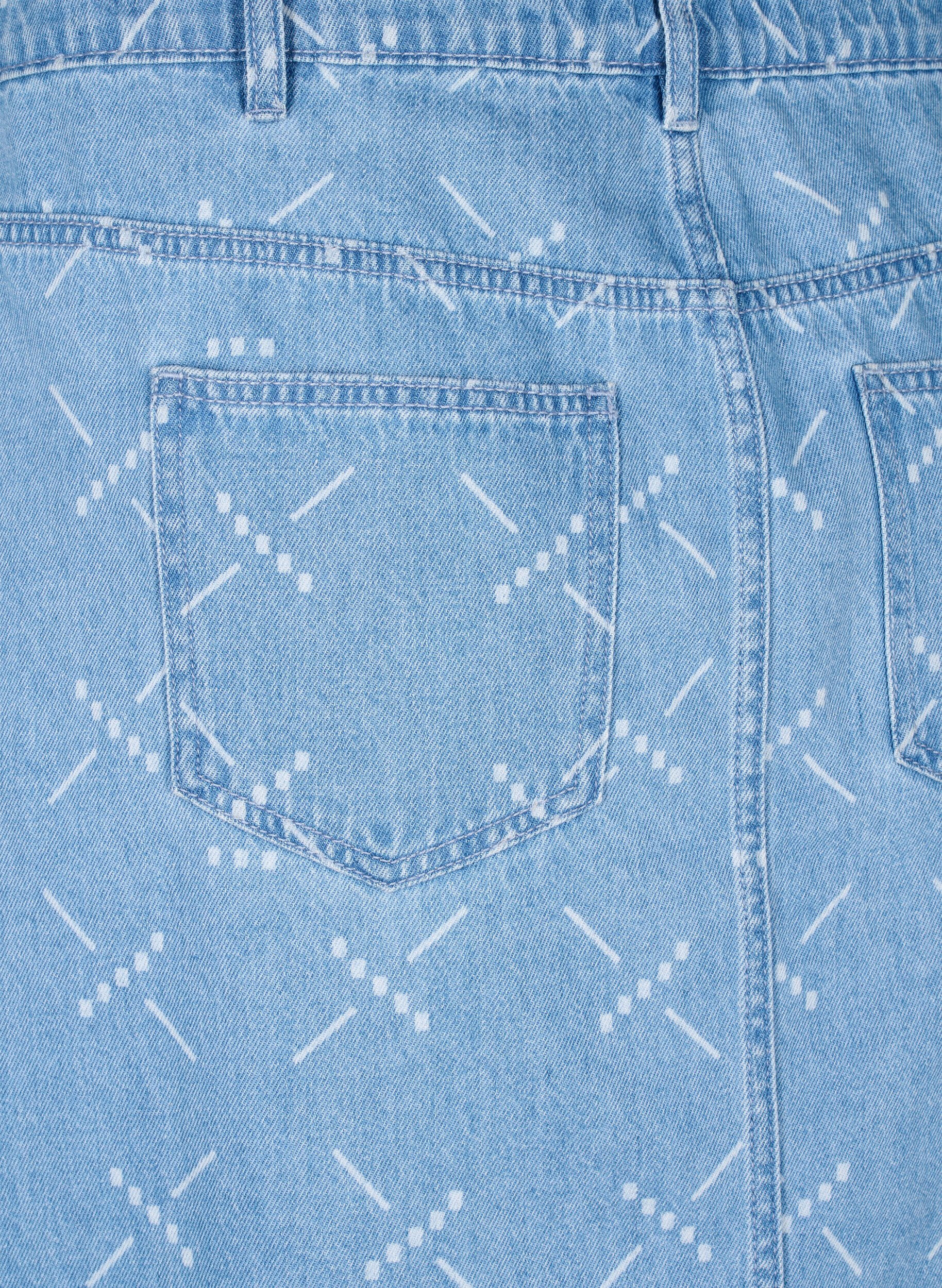 Zizzi Denim rok met patroon, Light blue denim, Packshot image number 3
