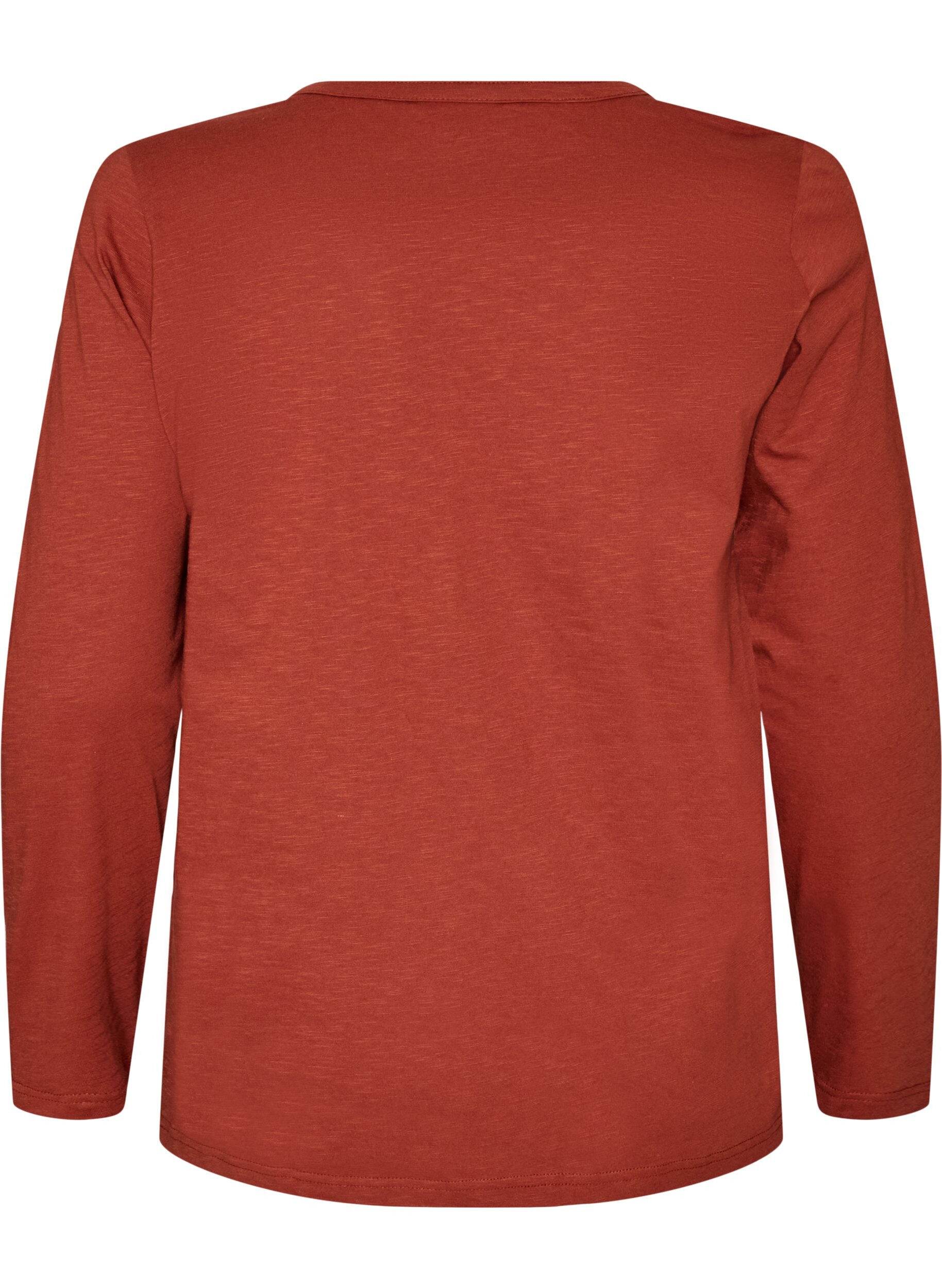 ZizziT-shirt met lange mouwen, V-hals en knopen, Bruin, Packshot image number 1