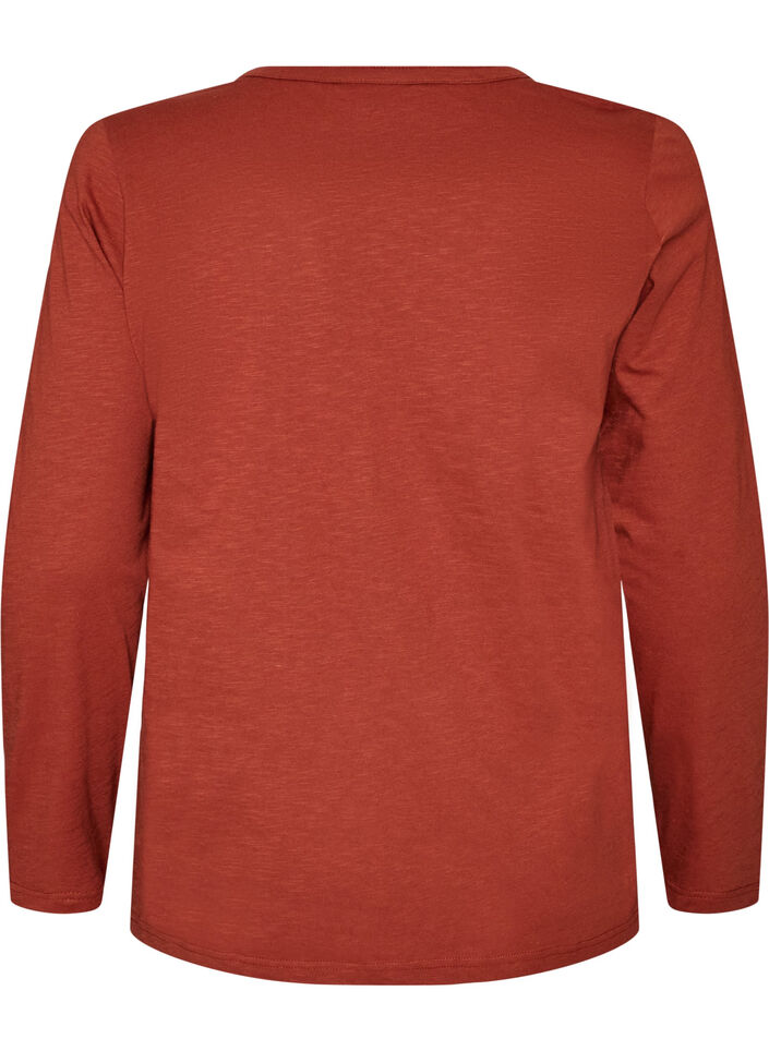 T-shirt met lange mouwen, V-hals en knopen, Bruin, Packshot image number 1