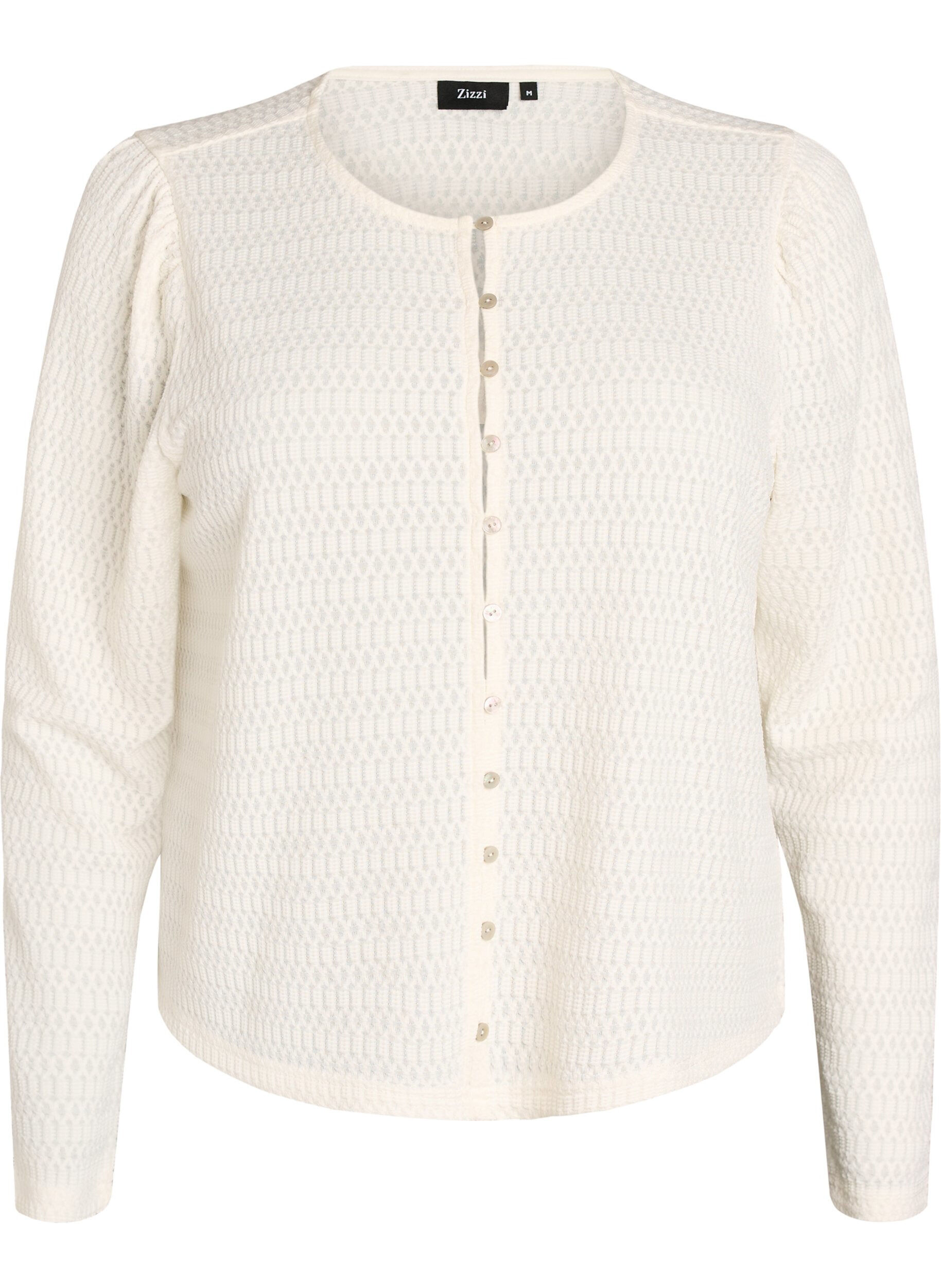 Zizzi Blouse met structuurpatroon en knoopsluiting, Vanille, Packshot image number 0