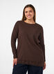 Jersey blouse met asymmetrische kanten rand, Bruin, Model image number 0
