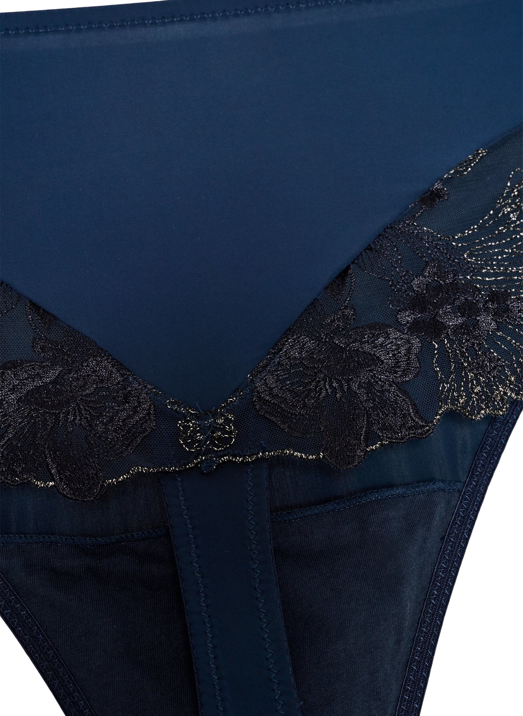 ZizziHipsterstring met bloemenborduursel en normale taille, Blauw, Packshot image number 1
