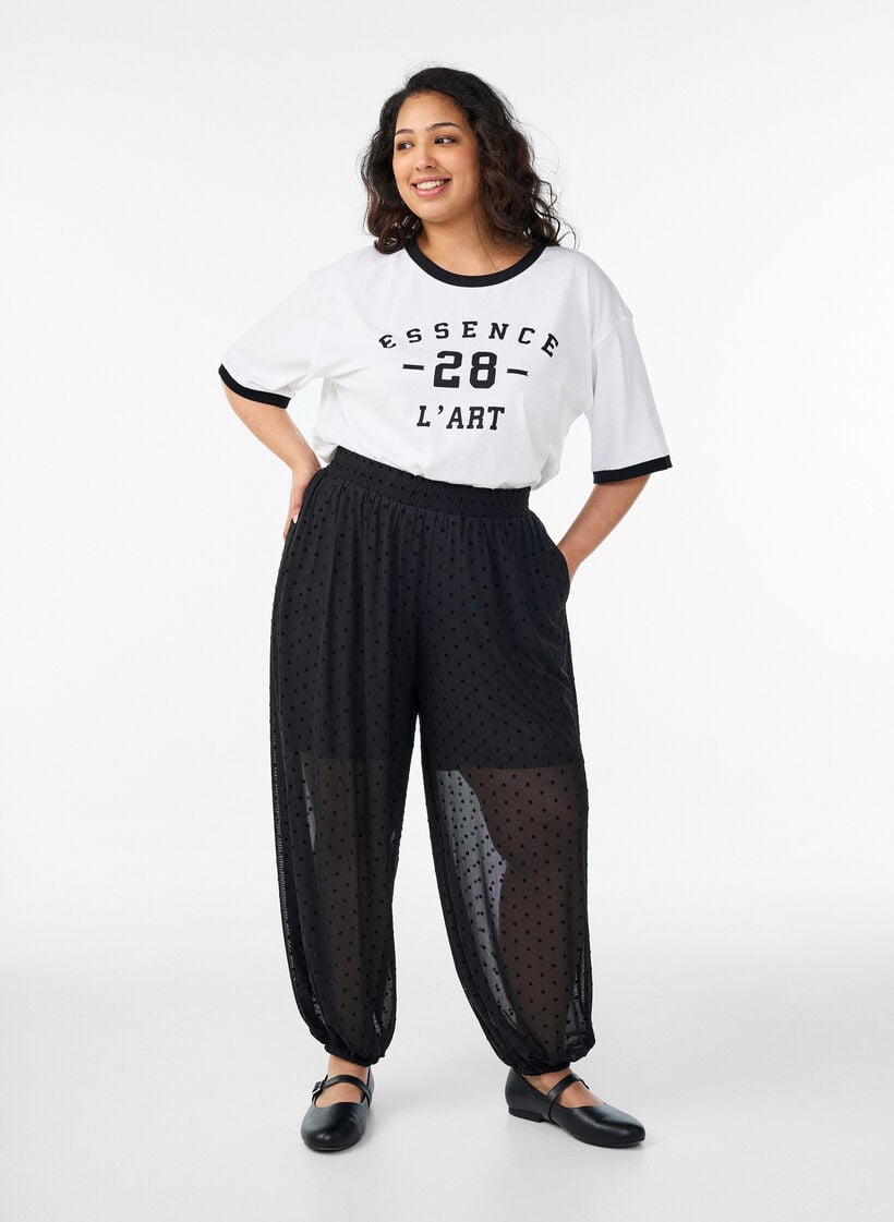 Mesh ballonnenbroek met polkadots, Zwart, Model image number 0