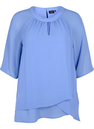 Chiffon blouse met 3/4 mouwen, Wedgewood, Packshot image number 0