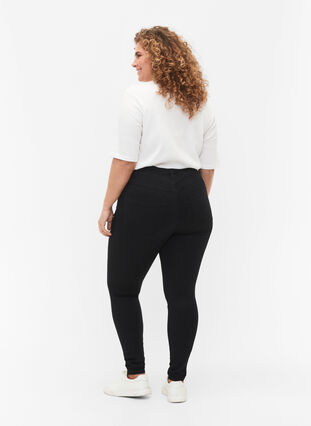 Super slim Amy jeans met hoge taille, Black, Model image number 1