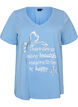 Katoenen T-shirt met V-hals en print aan de voorkant, Blauw, Packshot image number 0