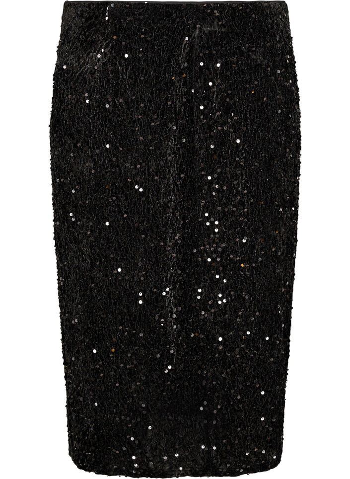 Midirok met pailletten en splitten, Zwart, Packshot image number 1