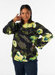 Blouse met bloemenprint, boothals en wijde mouwen, Zwart, Model image number 0