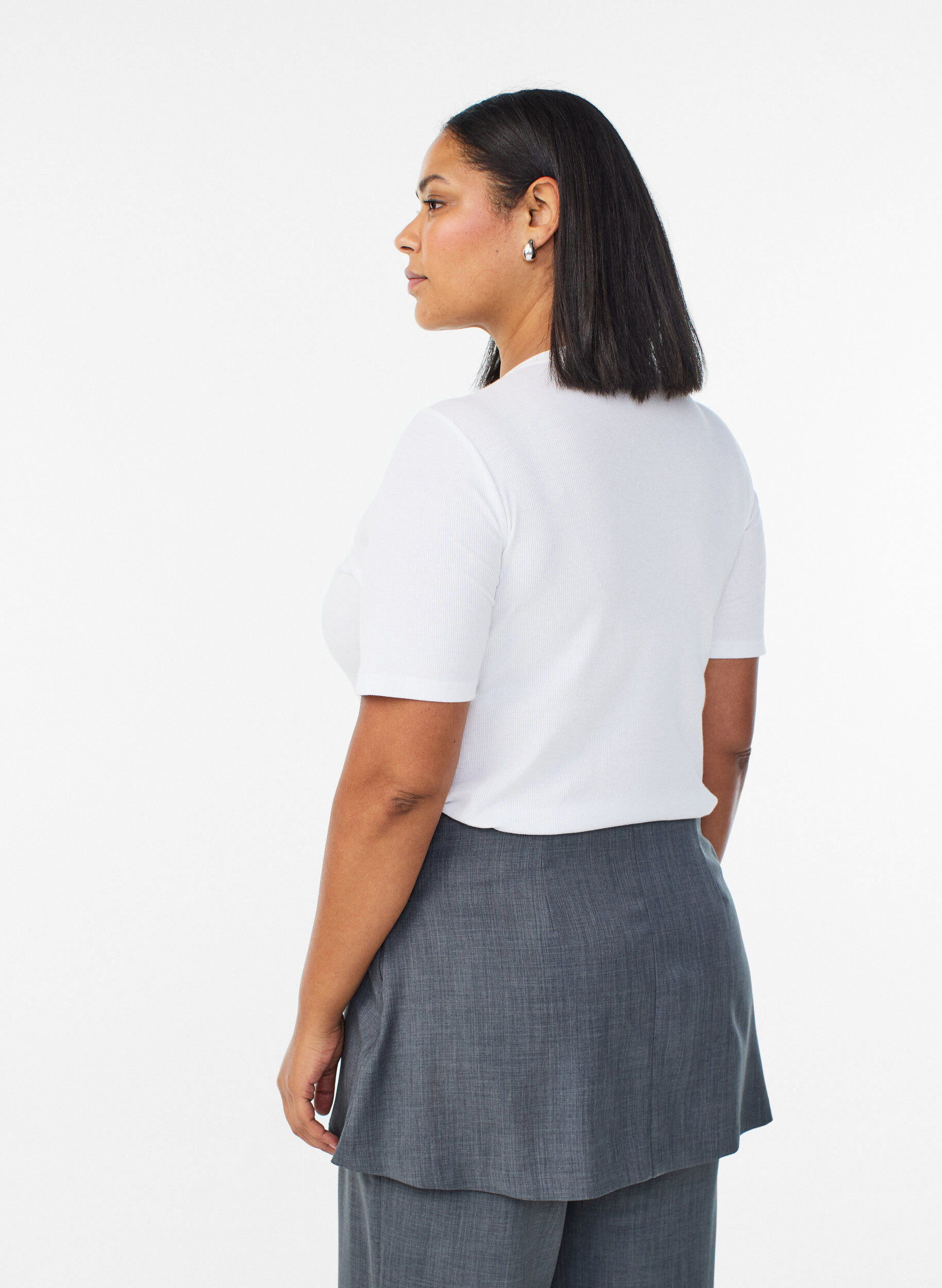 Zizzi Basic rib T-shirt met ronde hals, Wit, Model image number 2