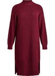 Lange gebreide jurk met hoge hals, Rood