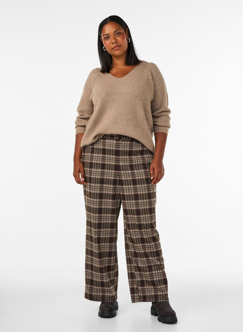 Gecrochte broek met wijde pijpen, Bruin, Model