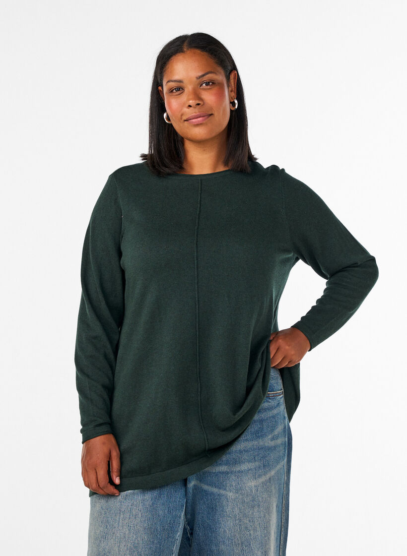 Gebreide blouse gemaakt van katoen en viscose., Groen, Model image number 0