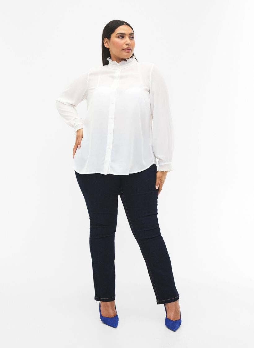 Shirt blouse met ruches, Bright White, Model image number 4