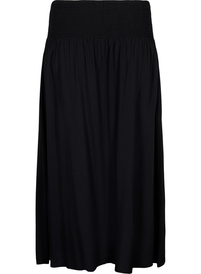 Maxi rok in viscose met smokwerk, Zwart, Packshot image number 1