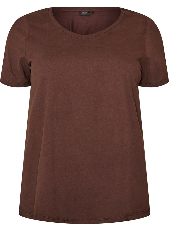 Basic t-shirt in effen kleur met katoen, Bruin, Packshot image number 0