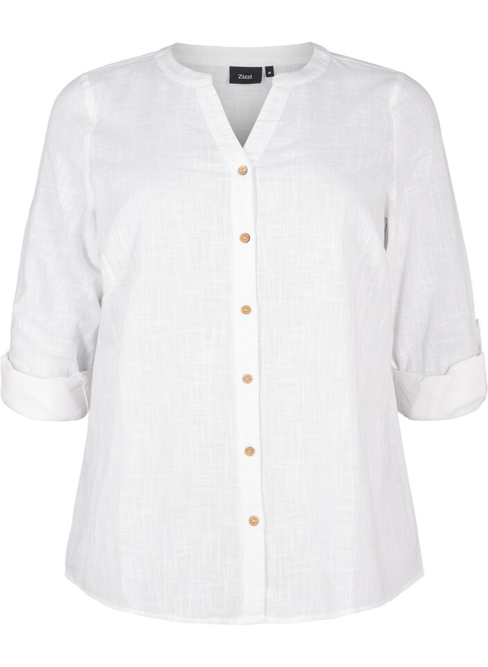 Katoenen blouse met een V-hals, Wit, Packshot image number 0