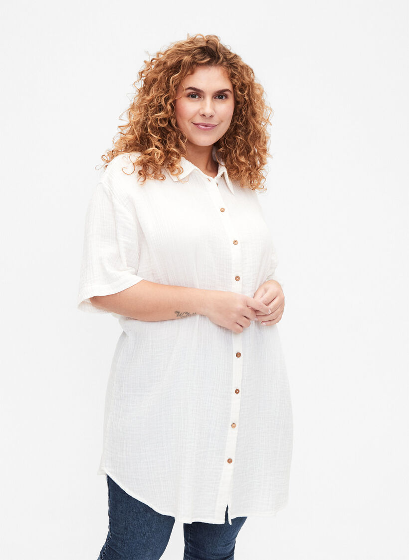 Shirt met korte mouwen en knopen, Off-White, Model image number 0
