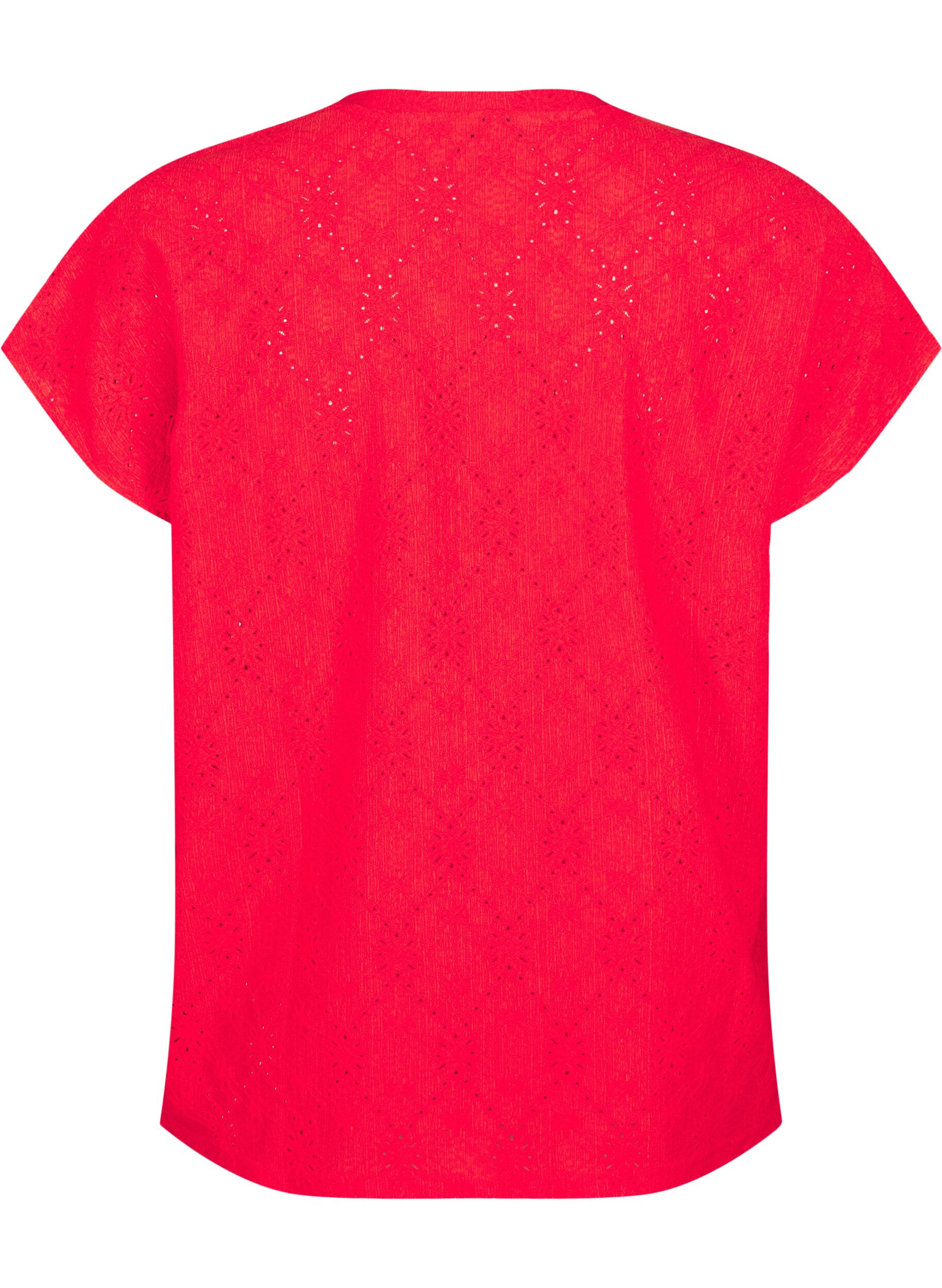 Zizzi Blouse met korte mouwen en bloemenborduursel, Flame Scarlet, Packshot image number 1
