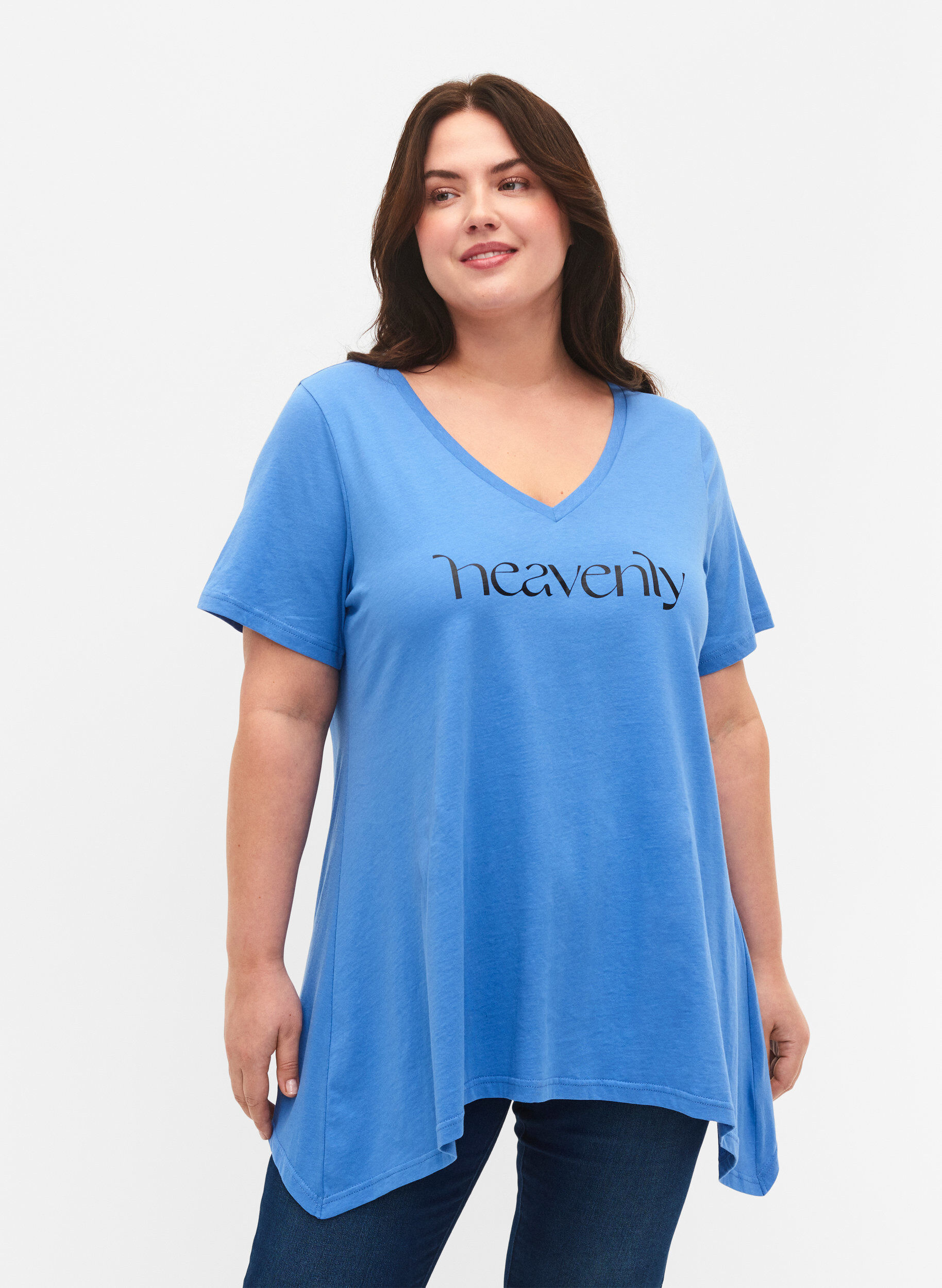 Zizzi Katoenen t-shirt met korte mouwen, Ultramarine HEAVENLY, Model image number 0