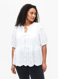 Viscose blouse met anglaise borduursel, Bright White, Model