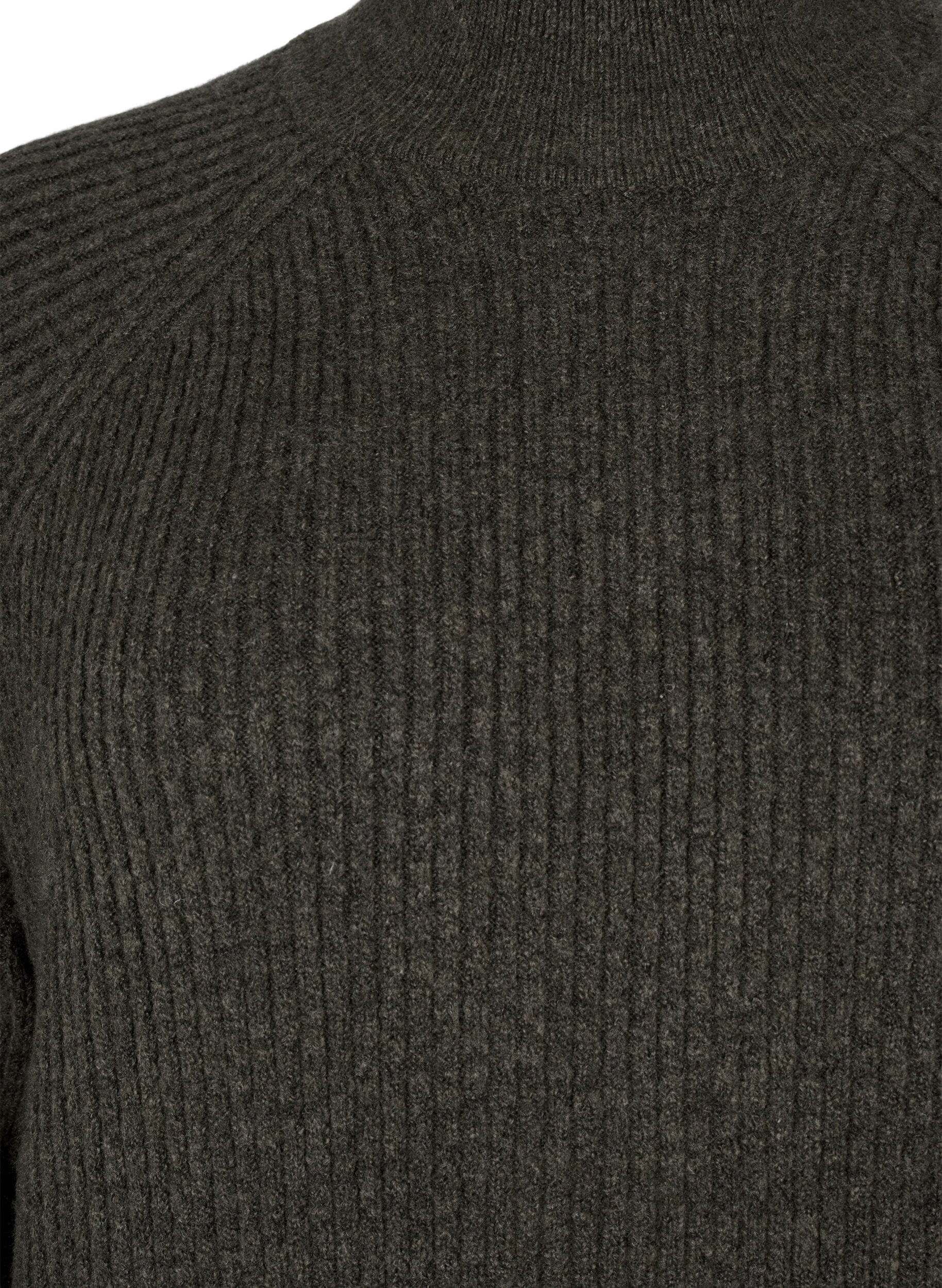 Zizzi Jurk van gebreide stof met lange mouwen en hoge hals, Sea Turtle Mel., Packshot image number 2