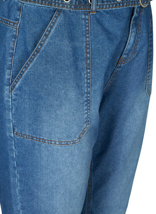 Jeans met hoge taille en riem, Blue denim, Packshot image number 2