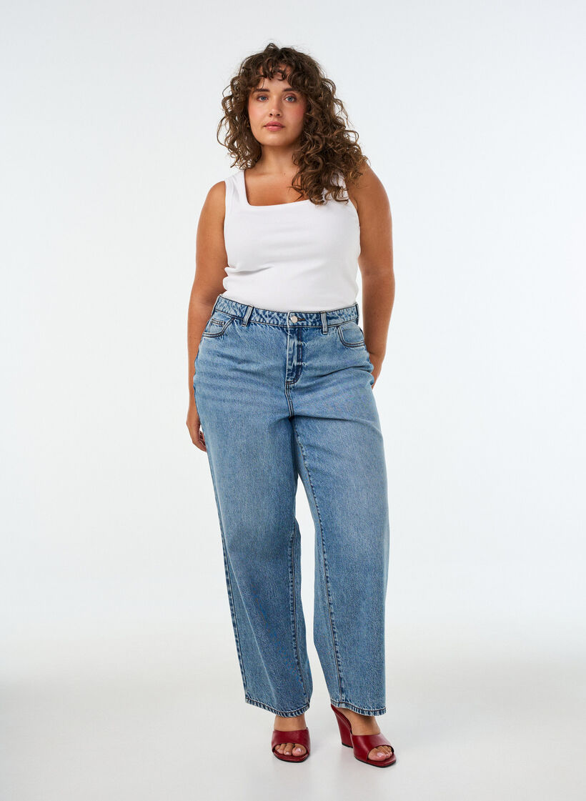 Kiana straight-fit jeans met hoge taille, Blauw, Model image number 0