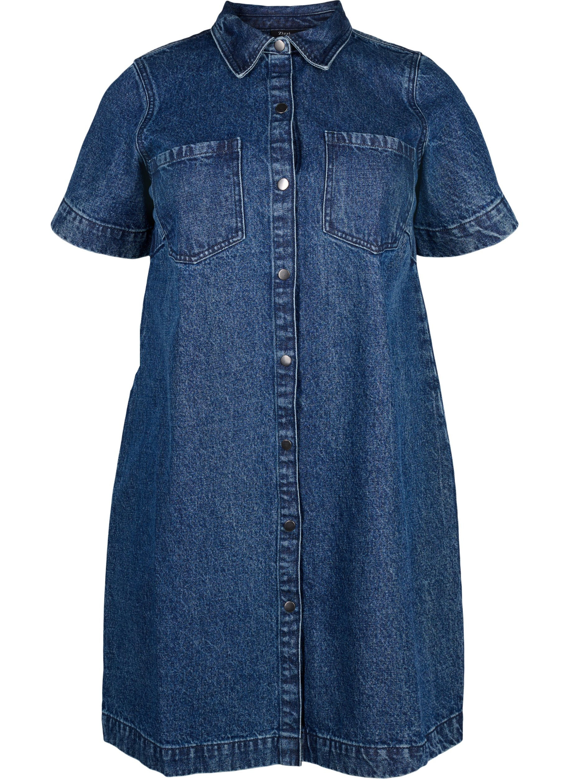Zizzi Lang denim shirt met korte mouwen, Blue Denim, Packshot image number 0