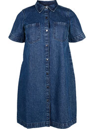 Lang denim shirt met korte mouwen, Blue Denim