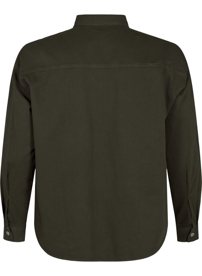 Effen denim overhemd met borstzakken, Forest Night, Packshot image number 1