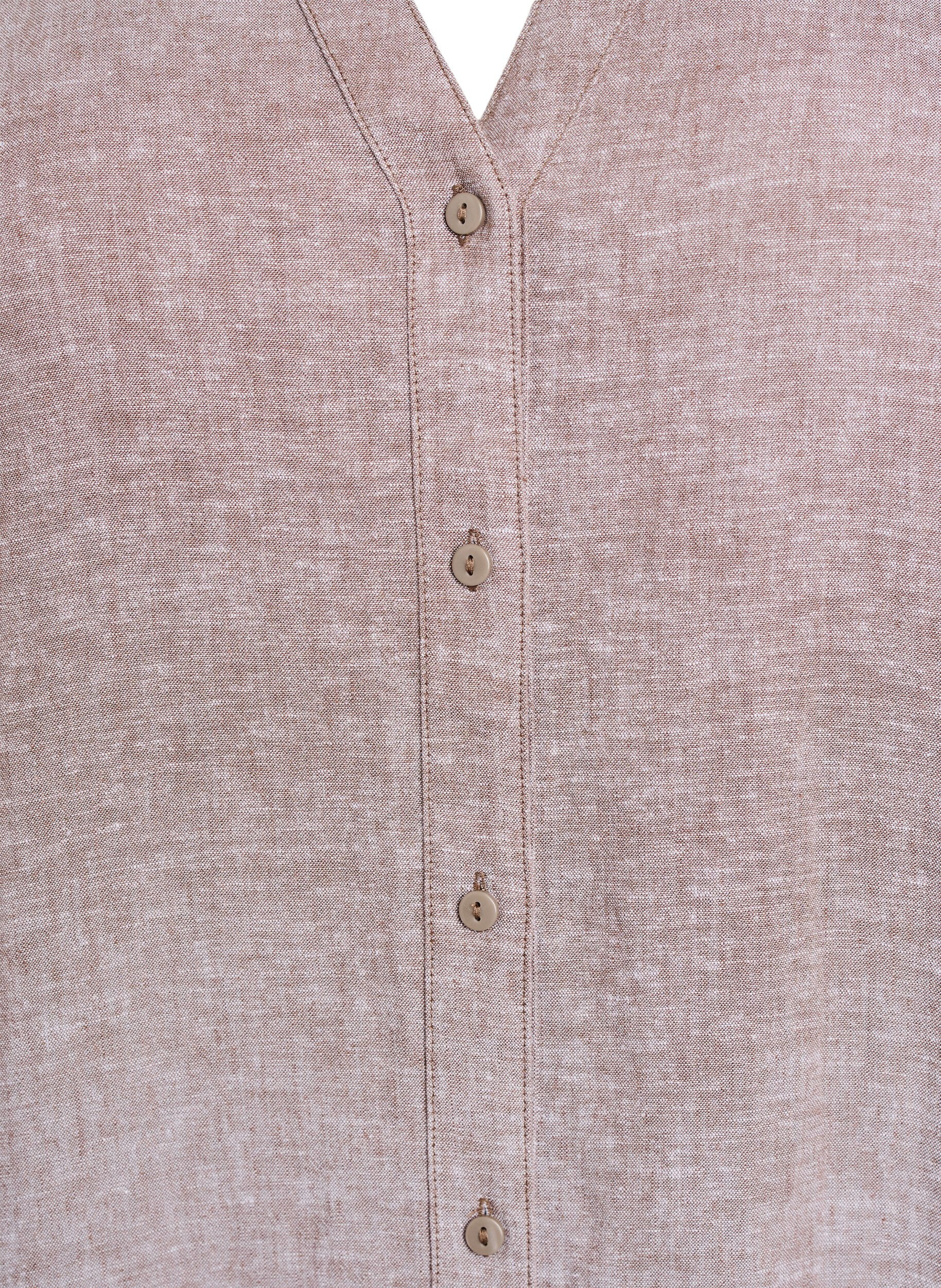 ZizziLang shirt in linnen en viscose, Bruin, Packshot image number 2