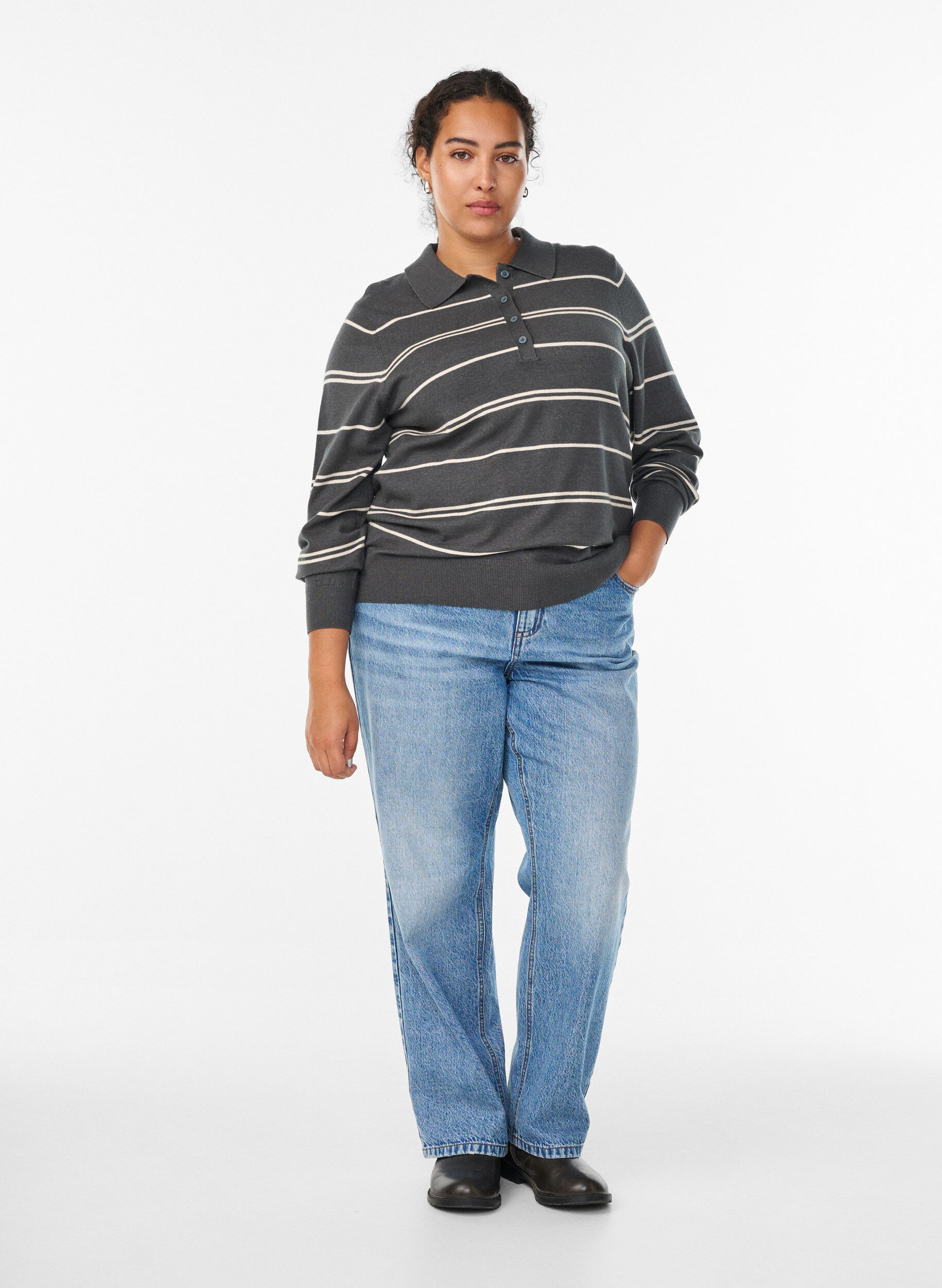 Zizzi Strik blouse met kraag, Groen, Model image number 1