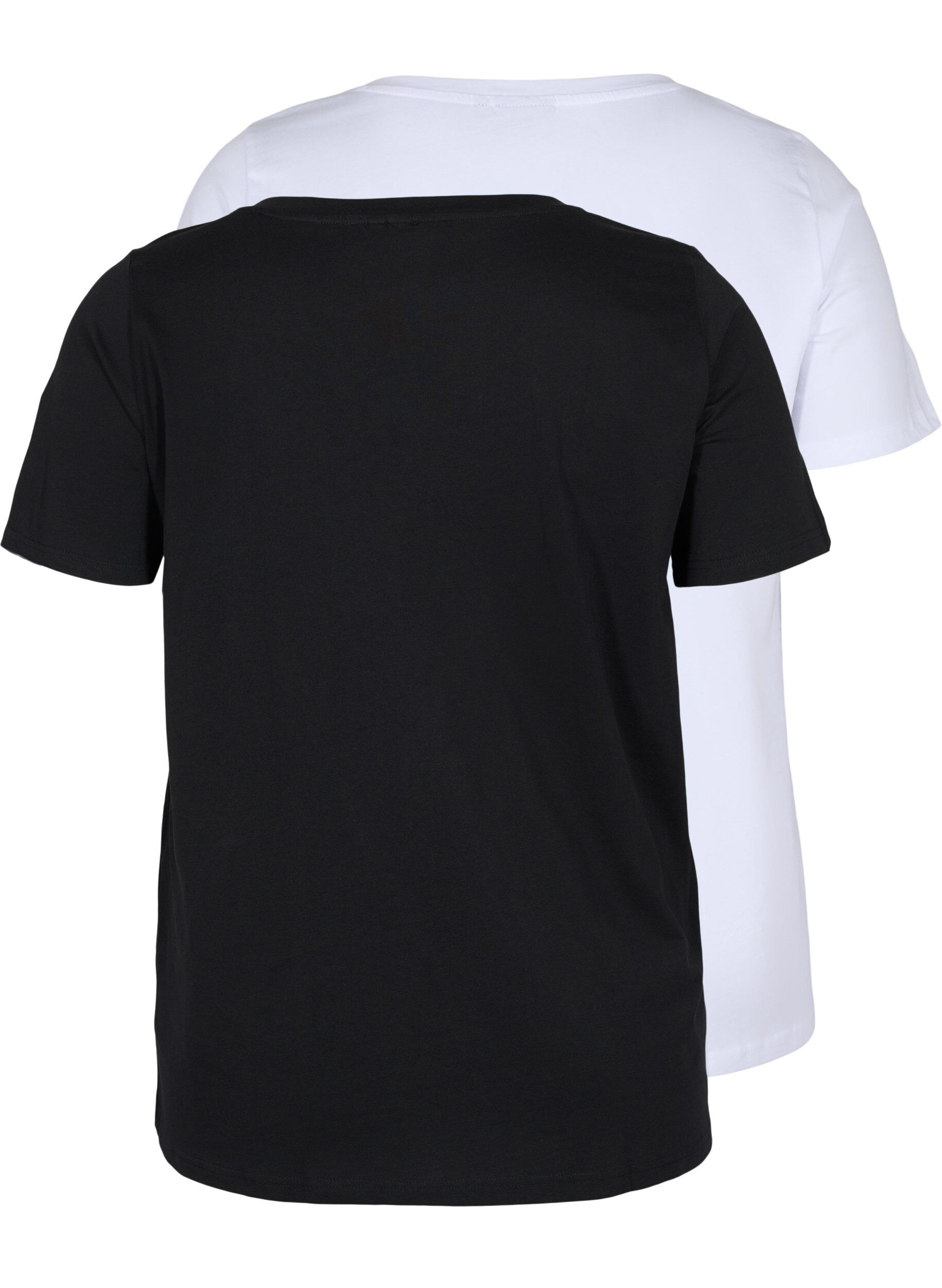 Zizzi Set van 2 basic t-shirts in katoen, Black/Bright W, Packshot image number 1