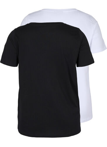 Set van 2 basic t-shirts in katoen, Black/Bright W, Packshot image number 1