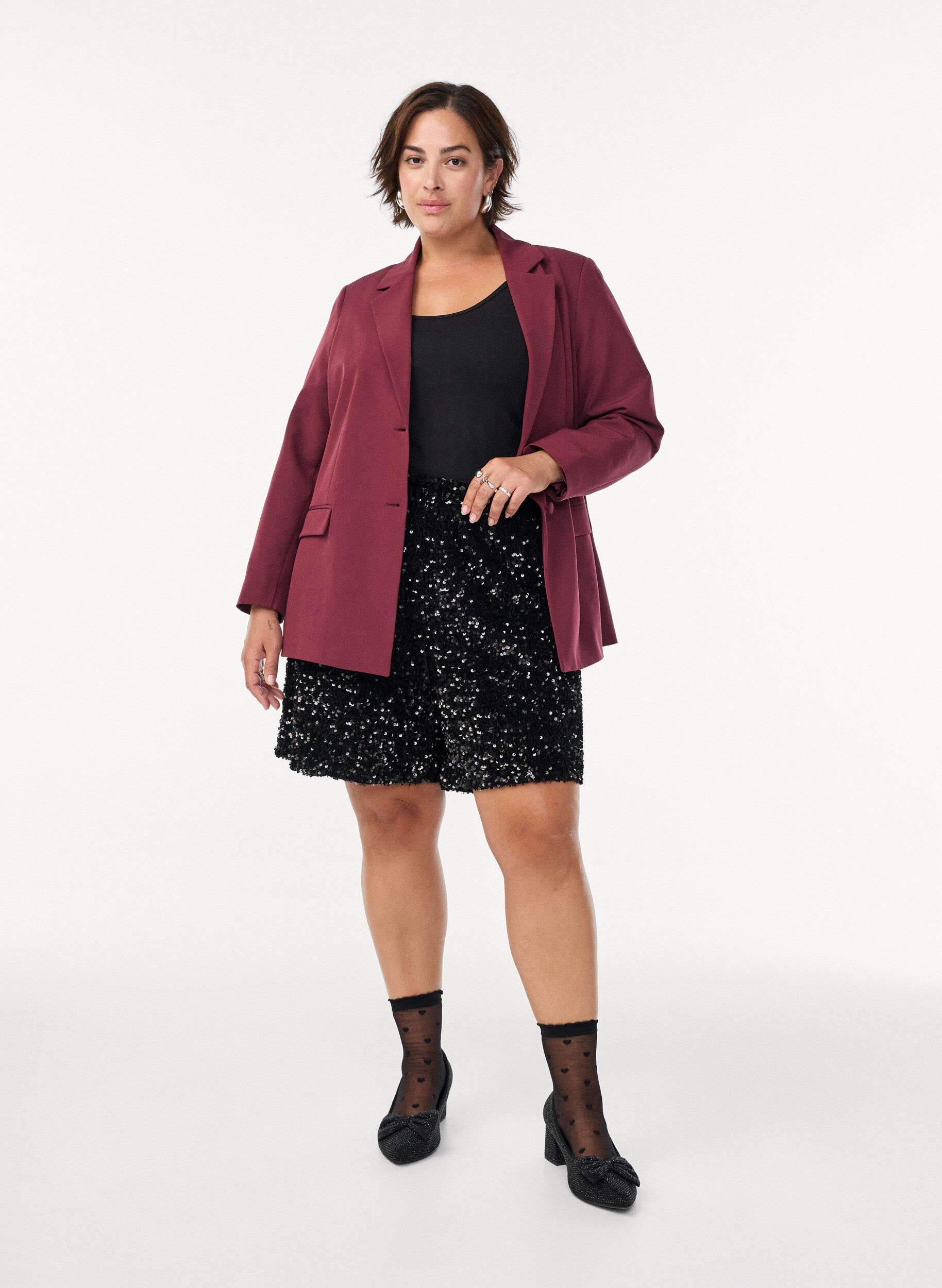 Zizzi High-waisted pailletten shorts, Zwart, Model image number 1