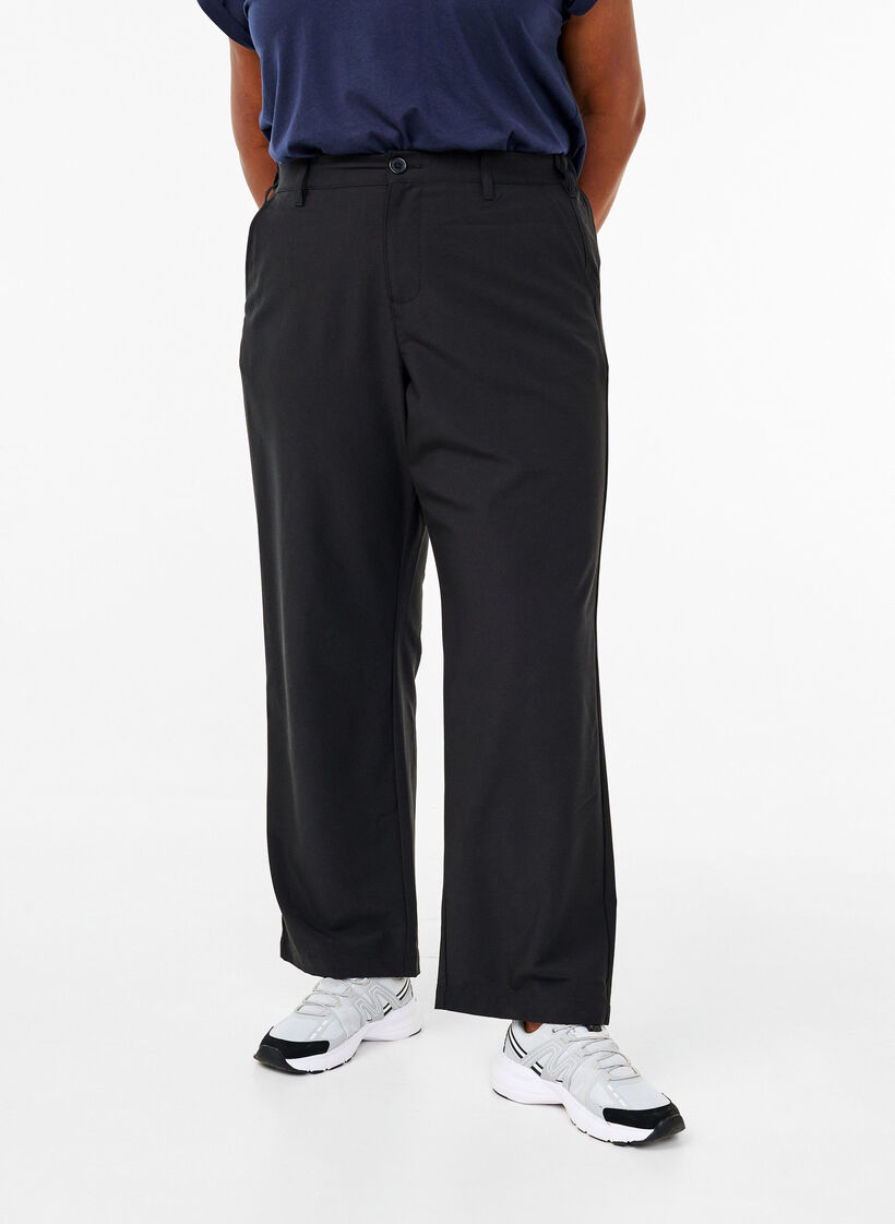 Rechte broek met hoge taille, Black, Model image number 2
