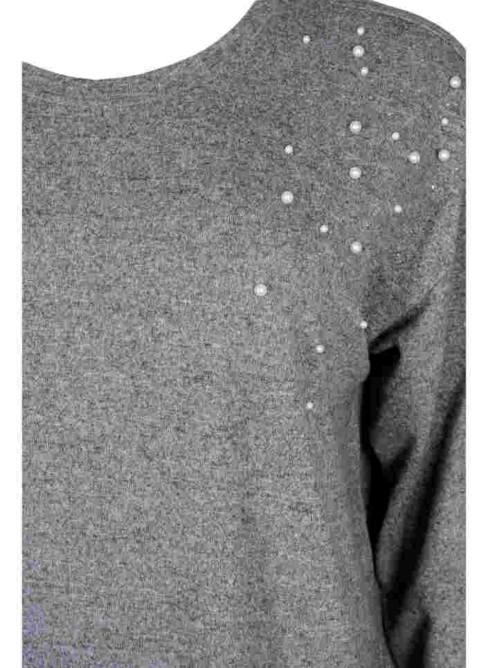 Blouse met lange mouwen en parelmoeren details, Medium Grey Melange, Packshot image number 2