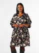 Bloemenjurk in linnen en viscose met een empirelijn, Zwart, Model image number 0