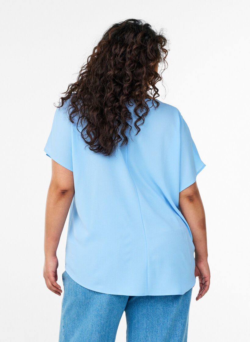 Blouse met korte mouwen en een ronde halslijn, Blauw, Model image number 2