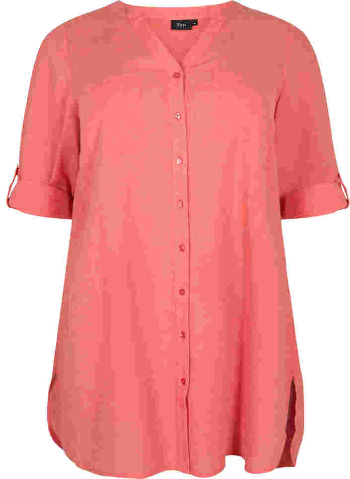 Lange blouse met 3/4 mouwen en v-hals, Hot Coral