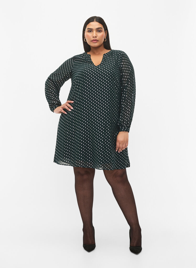 Jurk met lange mouwen en folieprint, Scarab w. Silver, Model image number 2