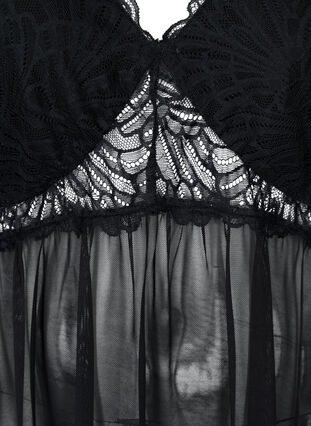 Pyjama jurk in mesh en kant, Black, Packshot image number 2