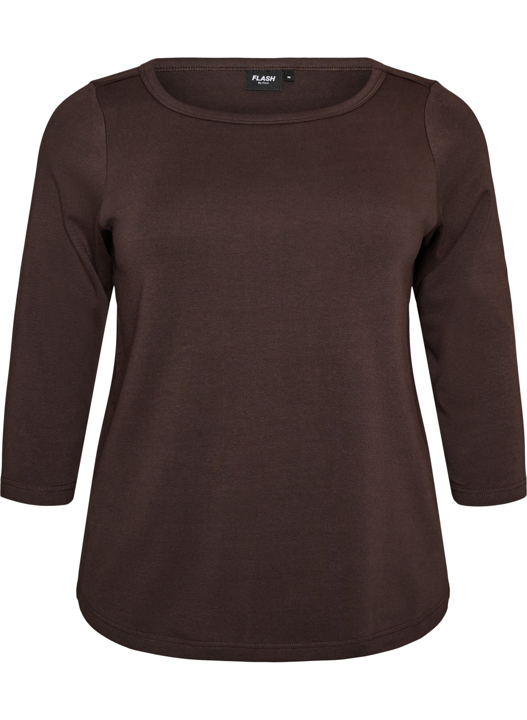 ZizziBasic T-shirt met boothals en 3/4-mouwen, Bruin, Packshot image number 0