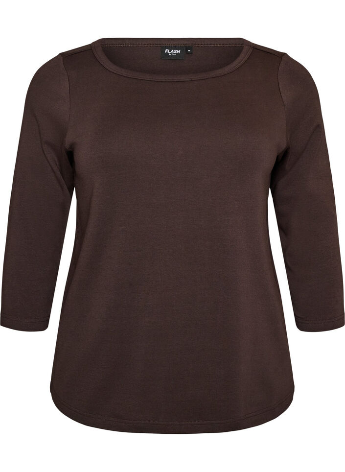 Basic T-shirt met boothals en 3/4-mouwen, Bruin, Packshot image number 0