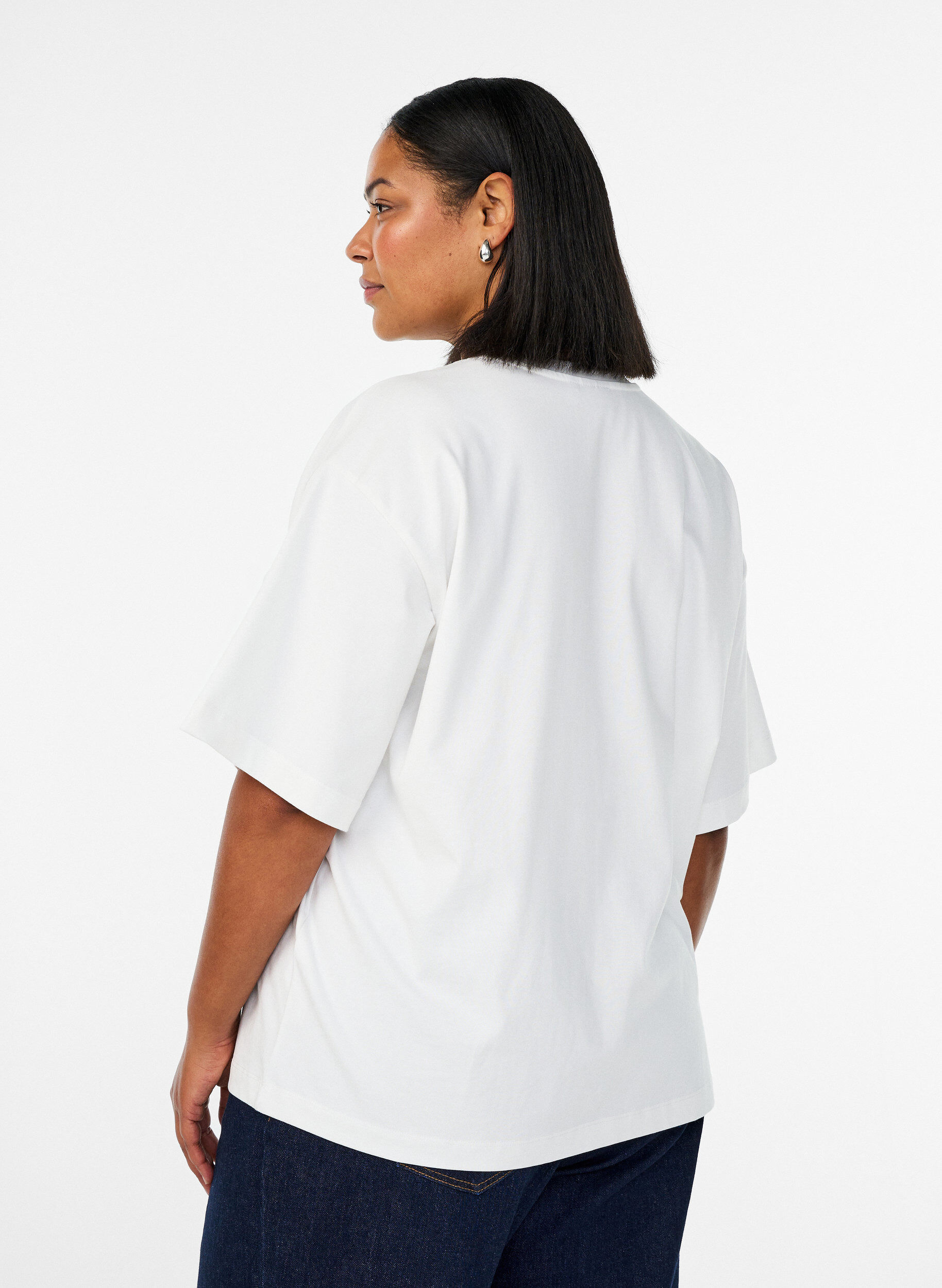 Zizzi Oversized T-shirt met halflange mouwen, Wit, Model image number 2