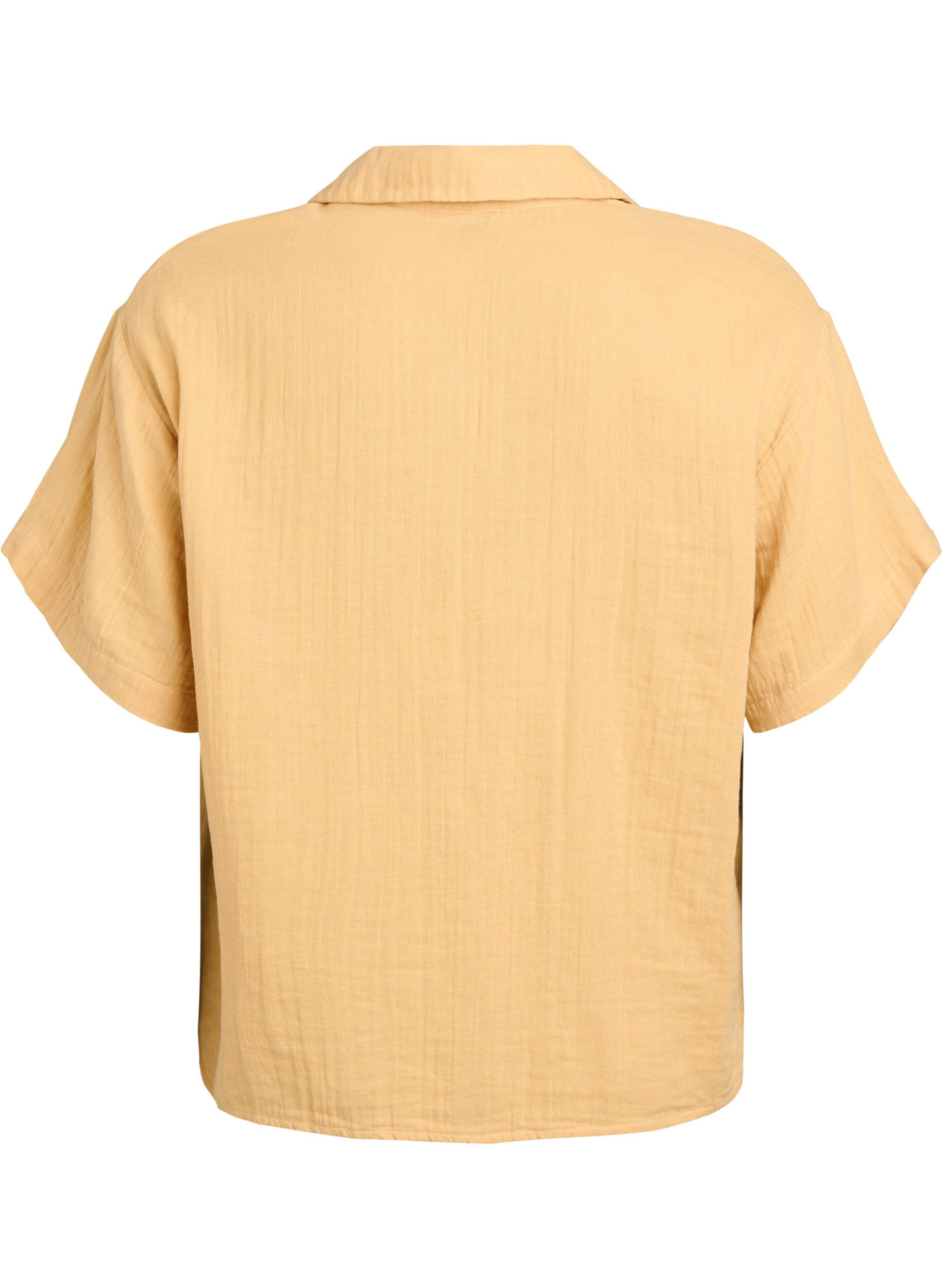 ZizziKatoenen mousseline blouse met korte mouwen, Geel, Packshot image number 1