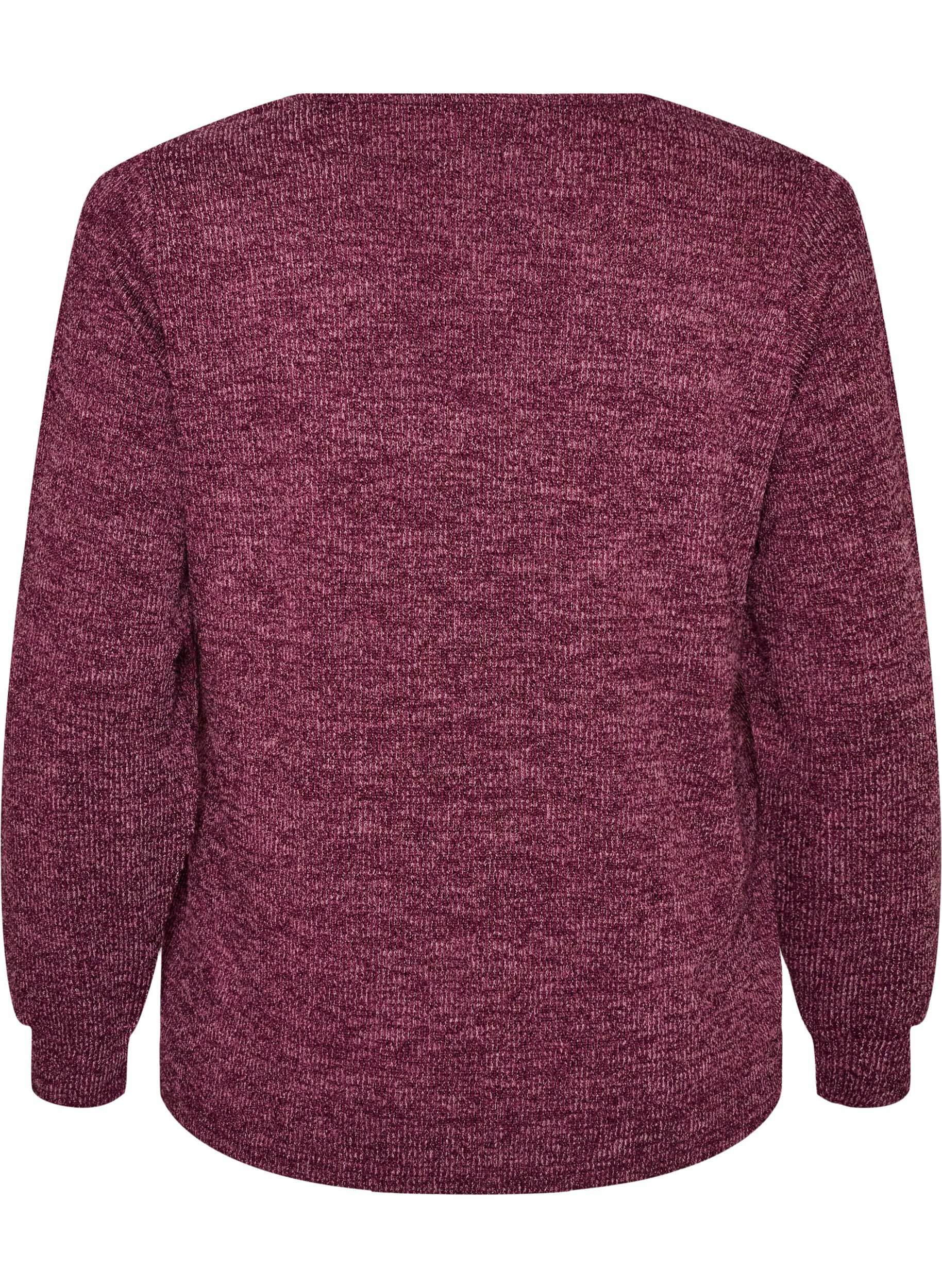 ZizziJersey blouse met V-hals en lange mouwen, Donker Bordeaux, Packshot image number 1